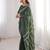 Green blocked printed, floral print soft pure cotton saree with blouse.