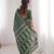 Green blocked printed, floral print soft pure cotton saree with blouse.