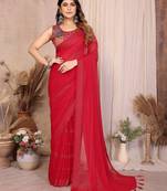 Pure Georgette Saree With Heavy Embroidered Blouse