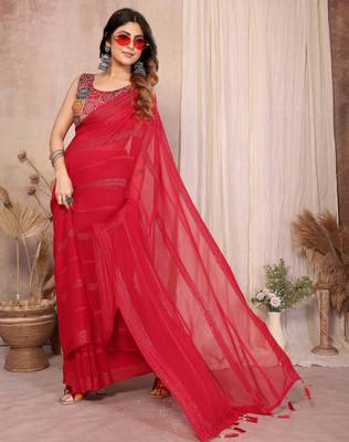 Pure Georgette Saree With Heavy Embroidered Blouse 2