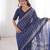 Navy blue blocked printed, floral print soft pure cotton saree with blouse.