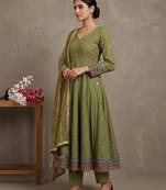 Parrot-green vichitra silk with embroidery salwar suit