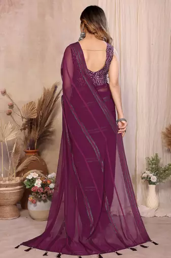 Pure Georgette Saree With Heavy Embroidered Blouse