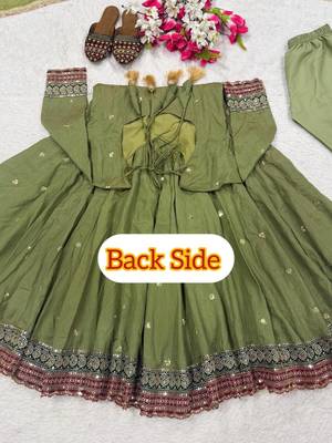 Parrot-green vichitra silk with embroidery salwar suit 5