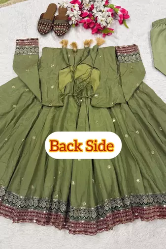 Parrot-green vichitra silk with embroidery salwar suit