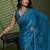 Blue silk satin embellished saree with unstitched blouse piece