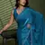 Blue silk blend satin embellished saree with unstitched blouse piece