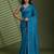Blue silk satin embellished saree with unstitched blouse piece