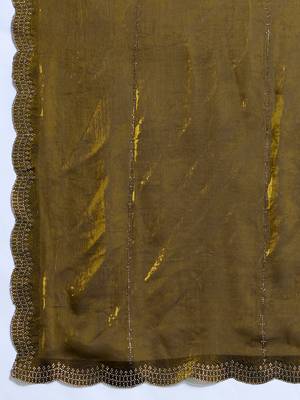 Gold silk blend satin embellished saree with unstitched blouse piece 5