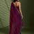 Wine silk satin embellished saree with unstitched blouse piece