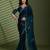 Dark green silk satin embellished saree with unstitched blouse piece