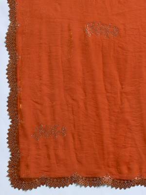 Rust silk blend satin embellished saree with unstitched blouse piece 5