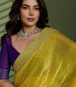 Neon silk chiffon embellished saree with unstitched blouse piece