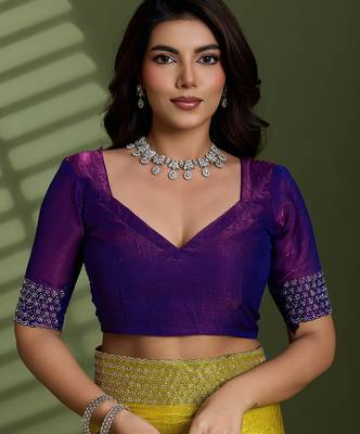 Neon silk blend chiffon embellished saree with unstitched blouse piece 4
