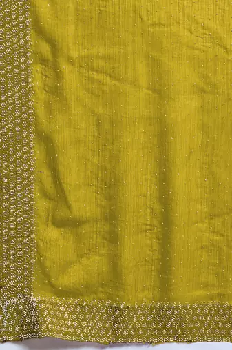 Neon silk blend chiffon embellished saree with unstitched blouse piece