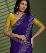 Purple silk blend chiffon embellished saree with unstitched blouse piece