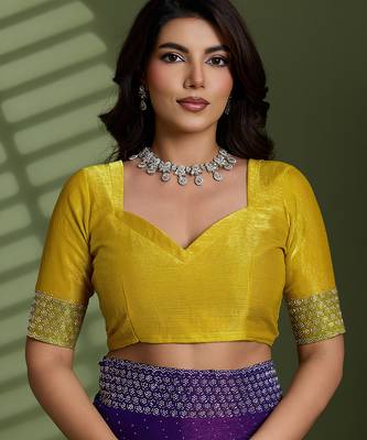 Purple silk blend chiffon embellished saree with unstitched blouse piece 4