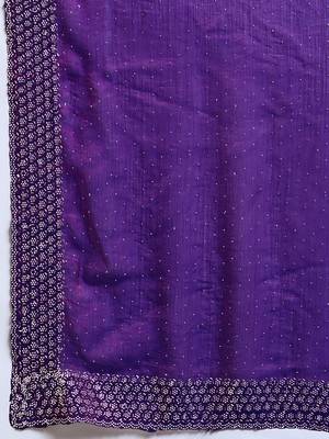 Purple silk blend chiffon embellished saree with unstitched blouse piece 5
