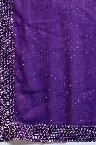 Purple silk blend chiffon embellished saree with unstitched blouse piece