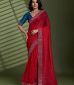 Rani silk blend chiffon embellished saree with unstitched blouse piece