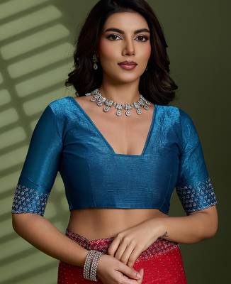 Rani silk blend chiffon embellished saree with unstitched blouse piece 4