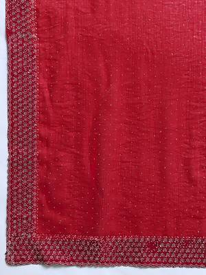 Rani silk blend chiffon embellished saree with unstitched blouse piece 5