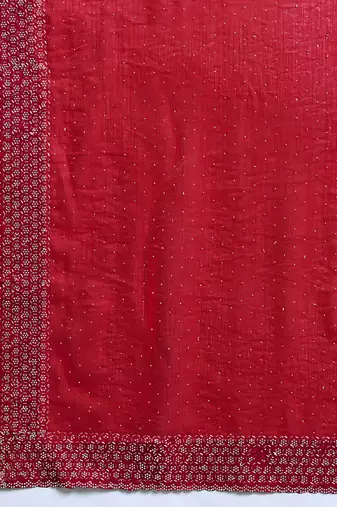 Rani silk blend chiffon embellished saree with unstitched blouse piece