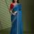 Teal silk chiffon embellished saree with unstitched blouse piece