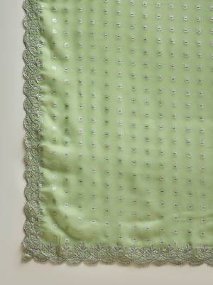 Green georgette embroidered saree with unstitched blouse piece 5