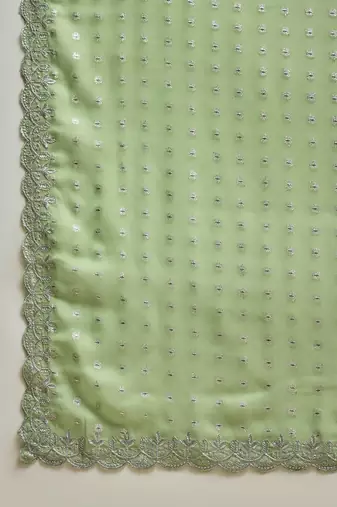Green georgette embroidered saree with unstitched blouse piece