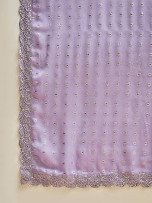 Lilac georgette embroidered saree with unstitched blouse piece 5