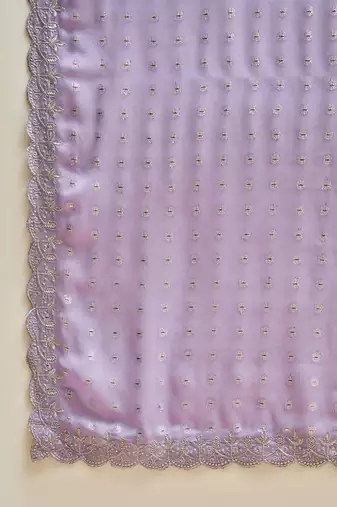 Lilac georgette embroidered saree with unstitched blouse piece