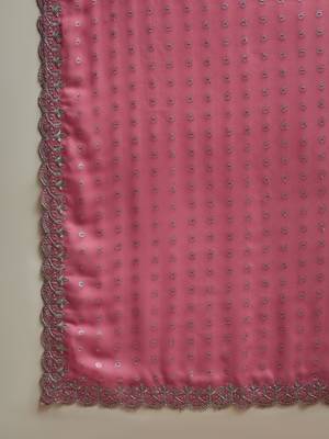 Pink georgette embroidered saree with unstitched blouse piece 5