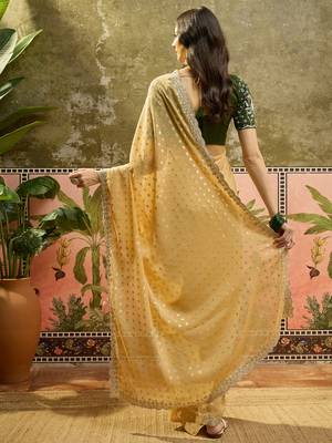 Yellow georgette embroidered saree with unstitched blouse piece 4