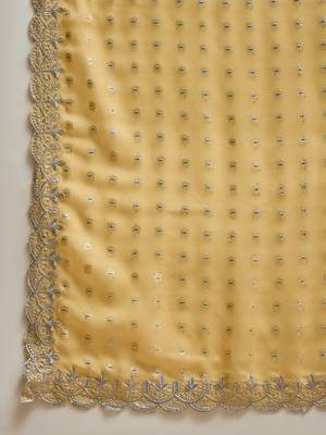 Yellow georgette embroidered saree with unstitched blouse piece 5
