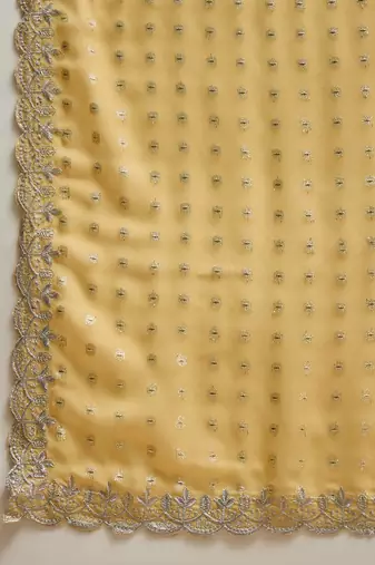 Yellow georgette embroidered saree with unstitched blouse piece