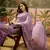 Lilac chiffon embellisehd saree with unstitched blouse piece