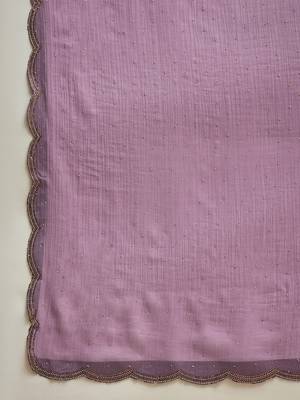 Lilac chiffon embellisehd saree with unstitched blouse piece 5