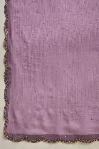 Lilac chiffon embellisehd saree with unstitched blouse piece