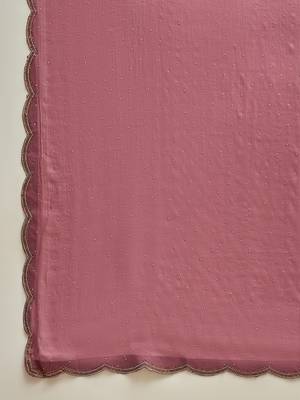Pink chiffon embellisehd saree with unstitched blouse piece 5