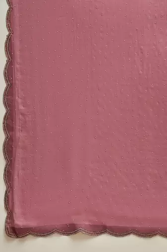 Pink chiffon embellisehd saree with unstitched blouse piece