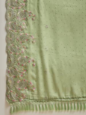 Green chiffon embroidered saree with unstitched blouse piece 5