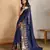 Blue and gold sequins embroidered georgette party wear saree with blouse piece