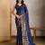 Blue and gold sequins embroidered georgette party wear saree with blouse piece