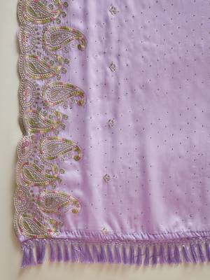 Lilac chiffon embroidered saree with unstitched blouse piece 5