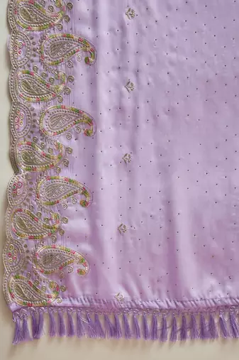 Lilac chiffon embroidered saree with unstitched blouse piece