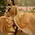 Mustard chiffon embroidered saree with unstitched blouse piece