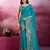 Rama and gold sequins embroidered georgette party wear saree with blouse piece