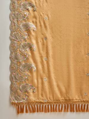 Mustard chiffon embroidered saree with unstitched blouse piece 5