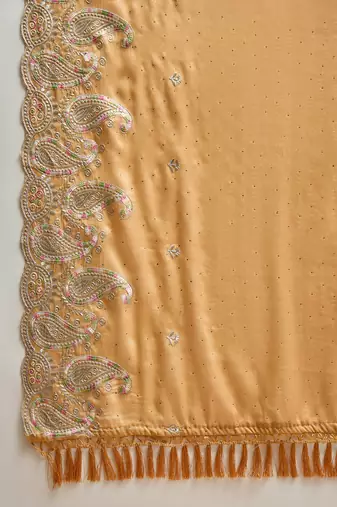 Mustard chiffon embroidered saree with unstitched blouse piece